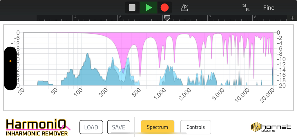 HoRNet HarmoniQ - HoRNet HarmoniQ interface displaying the real-time frequency spectrum analyzer and filter curves