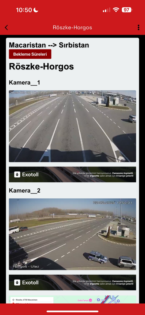 Sıla Yolu Sevenler - Flux de caméra en direct du passage frontalier Roszke-Horgos entre la Hongrie et la Serbie dans l'application Sila Yolu Sevenler.
