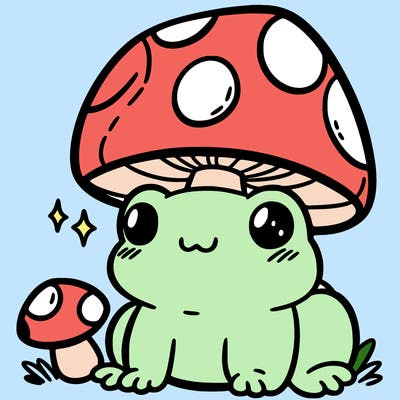 a cute frog with a mushroom hat