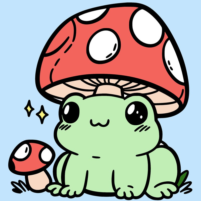 a cute frog with a mushroom hat