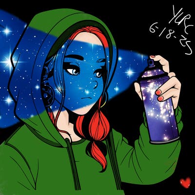 a realistic girl, spray painting