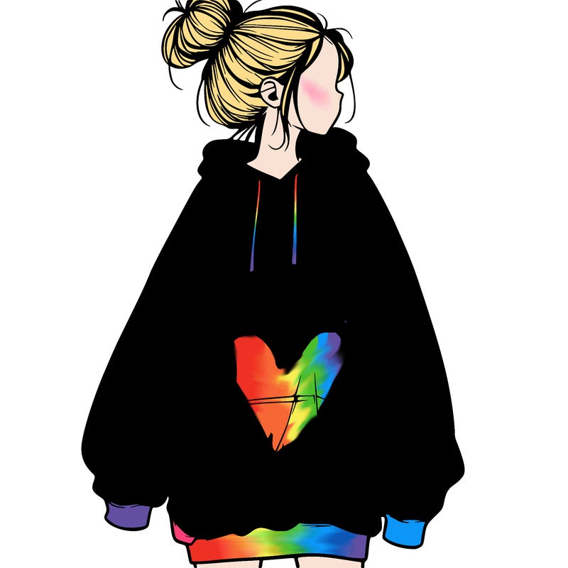 realistic girl with a oversized sweatshirt on and a bun