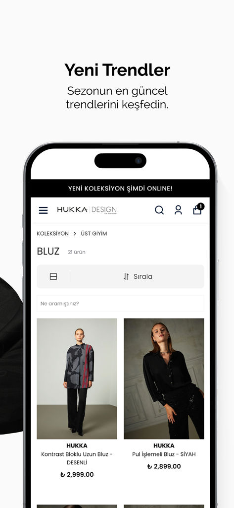 Hukka Design - Hukka Design mobile app interface showing a catalog of trendy modest blouses for women.