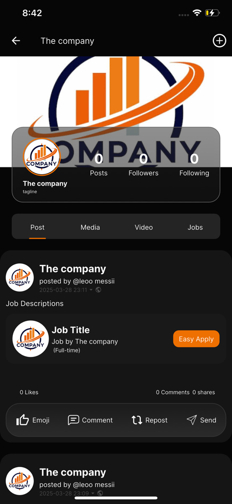 Chaser - The Network - A company profile page on Chaser The Network app showing a job posting with an easy apply button