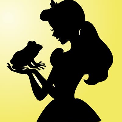 a shadow of a princess holding a frog realistic