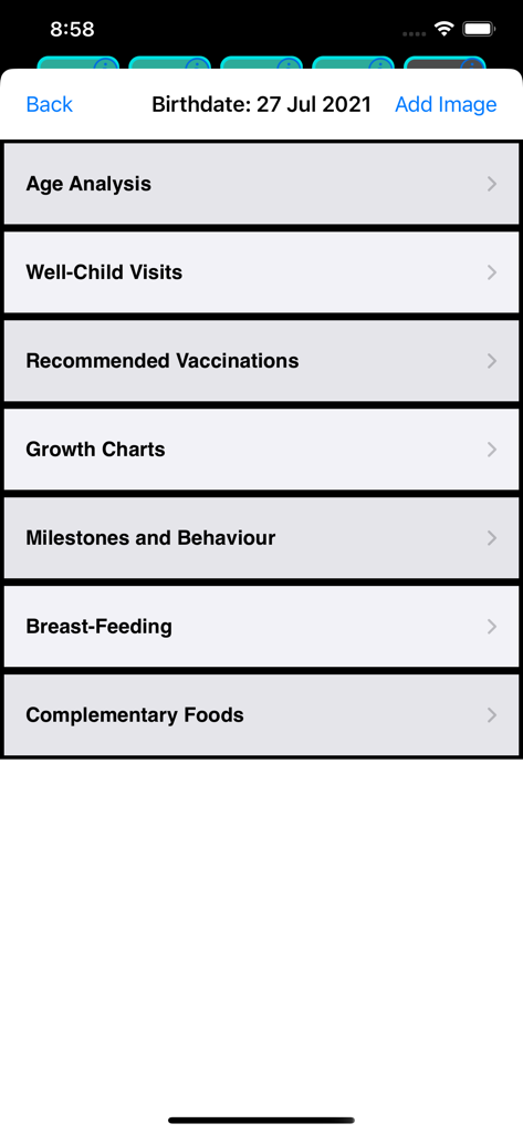iFetal Pro +2 - iFetal Pro app menu with options for tracking well-child visits vaccinations growth charts and milestones