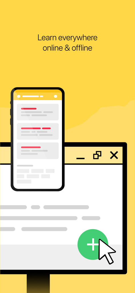 Vocabulary Miner - Illustration of the Vocabulary Miner app on a smartphone and desktop screen with the text Learn everywhere online and offline