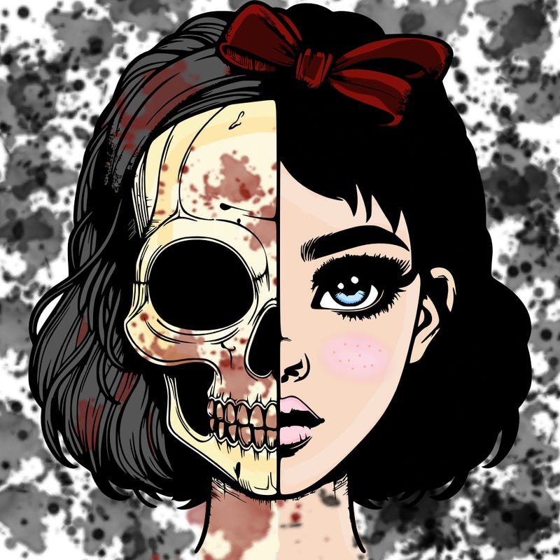 realistic girl with half skull mask