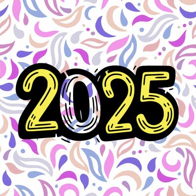 one line scrawled numbers sketch design “2025”