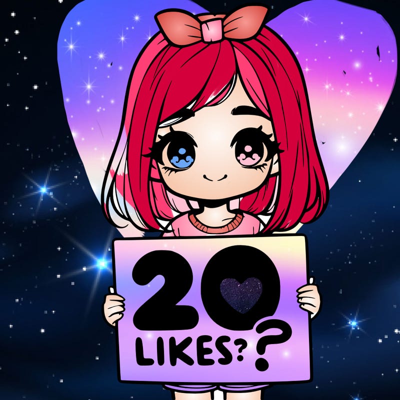 cute realistic girl holding a sign that says 20 likes?