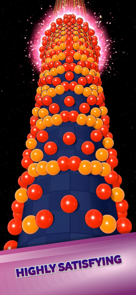 Bubble Tower 3D! - Una torre 3D coperta di bolle colorate con un vibrante effetto esplosione in cima e il testo altamente soddisfacente