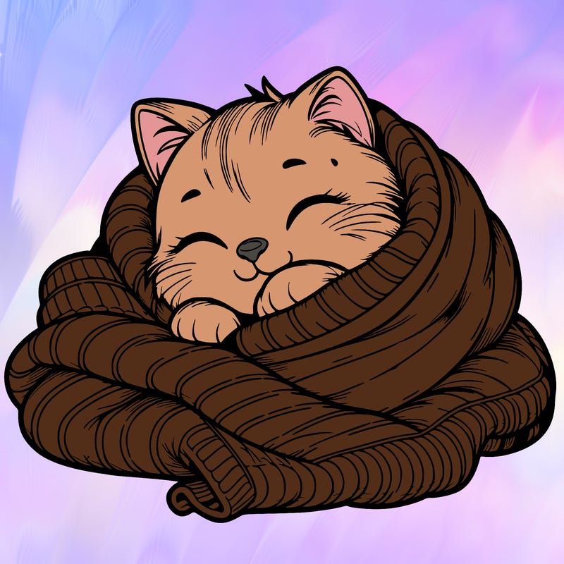 realistic cozy cat in a blanket