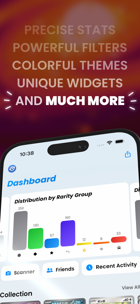 Dex - for TCG Collectors - Dex app dashboard displaying card rarity statistics and collection management tools