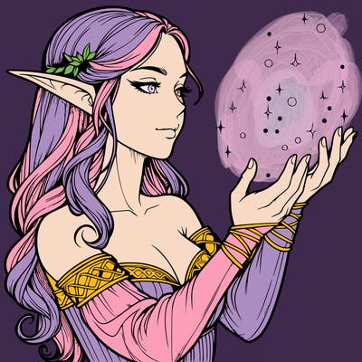 realistic elf girl doing magic