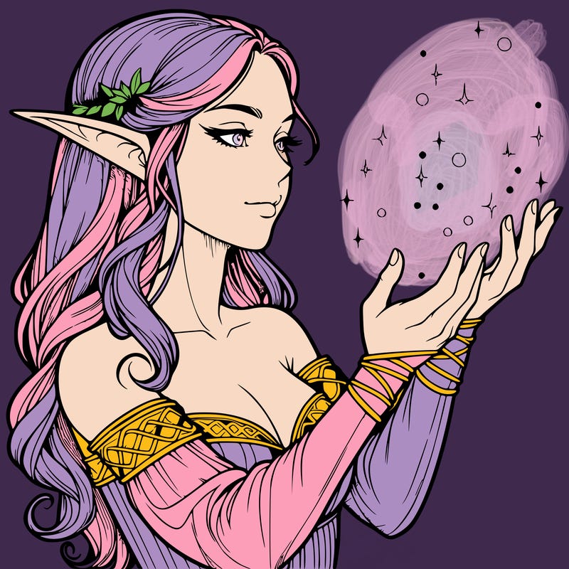 realistic elf girl doing magic