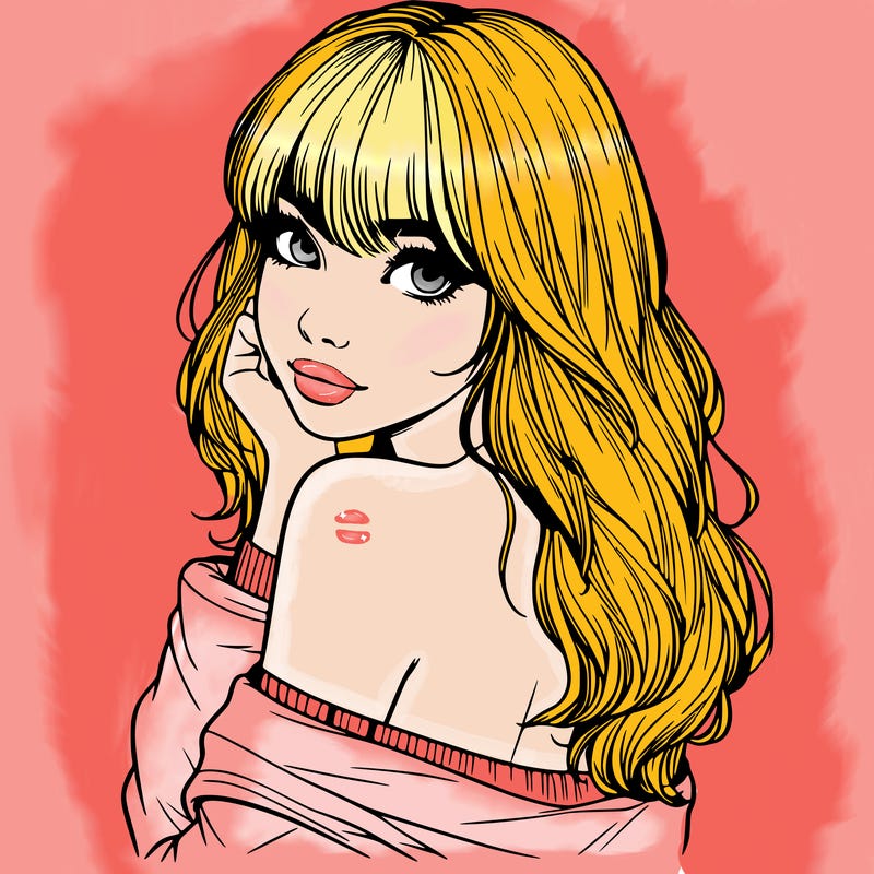 realistic girl with bangs looking over her shoulder