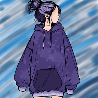 realistic girl with a oversized sweatshirt on and a bun