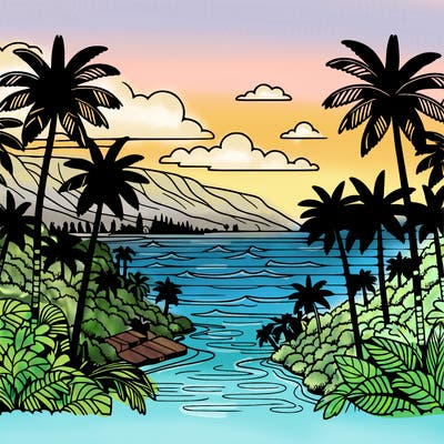 view of the ocean in hawaii lots of palm trees and beautiful view