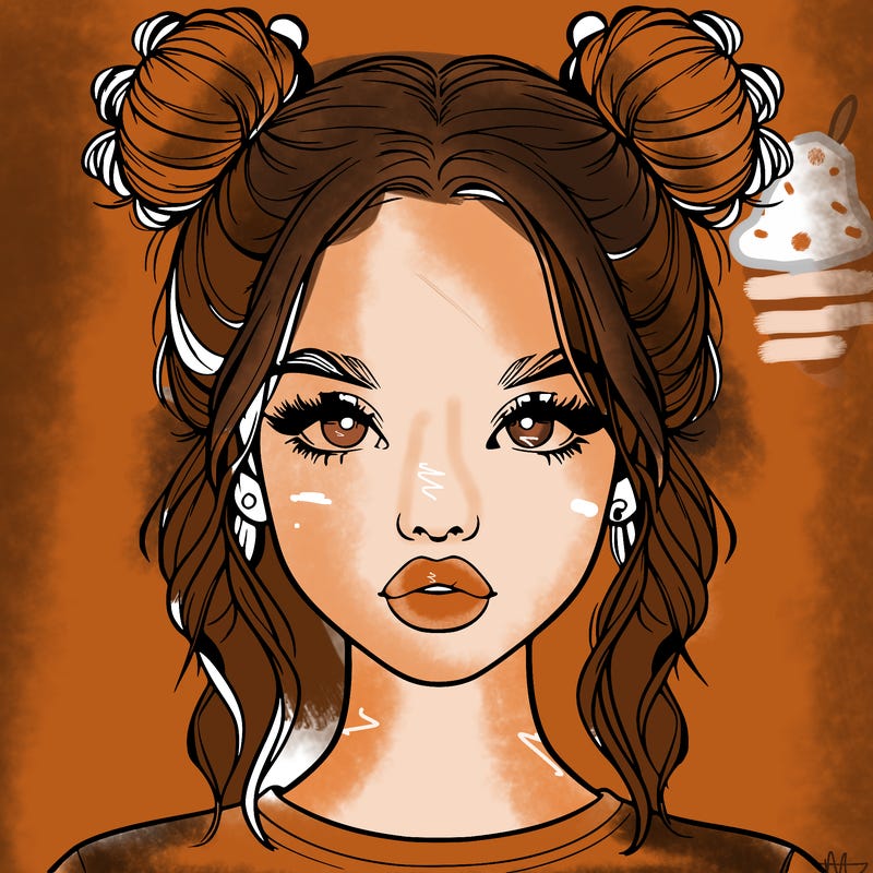 realistic girl with two buns in hair and lips