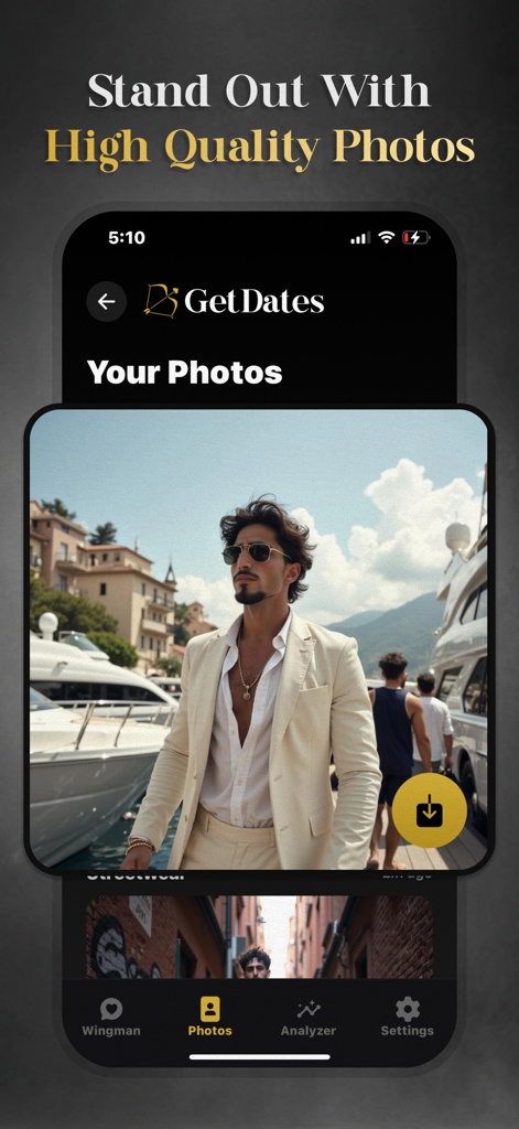 Charmd - AI Wingman - A high-quality dating profile photo displayed within the Charmd AI Wingman app interface.