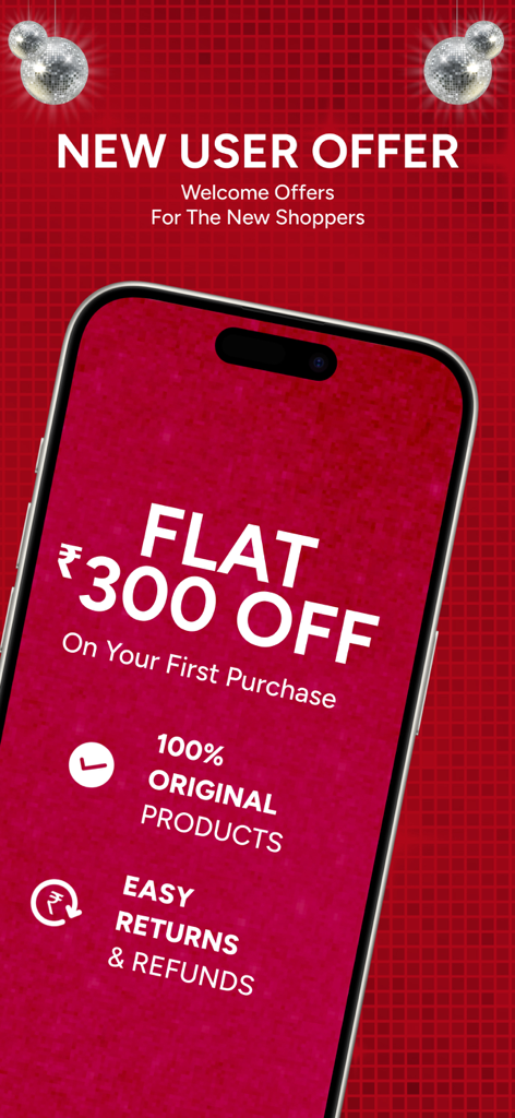 Myntra - Fashion Shopping App - Oferta de bienvenida para nuevos usuarios de la aplicación móvil Myntra que ofrece un descuento fijo en la primera compra