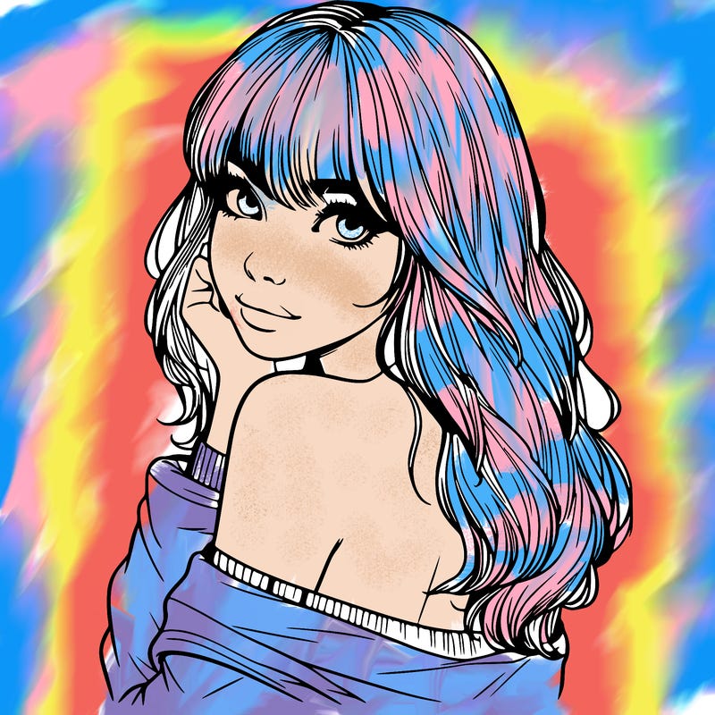 realistic girl with bangs looking over her shoulder