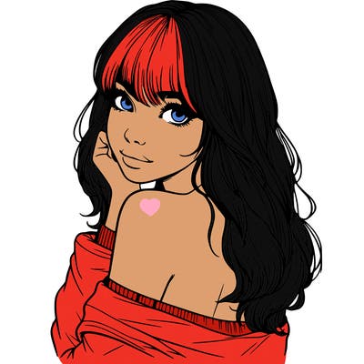 realistic girl with bangs looking over her shoulder