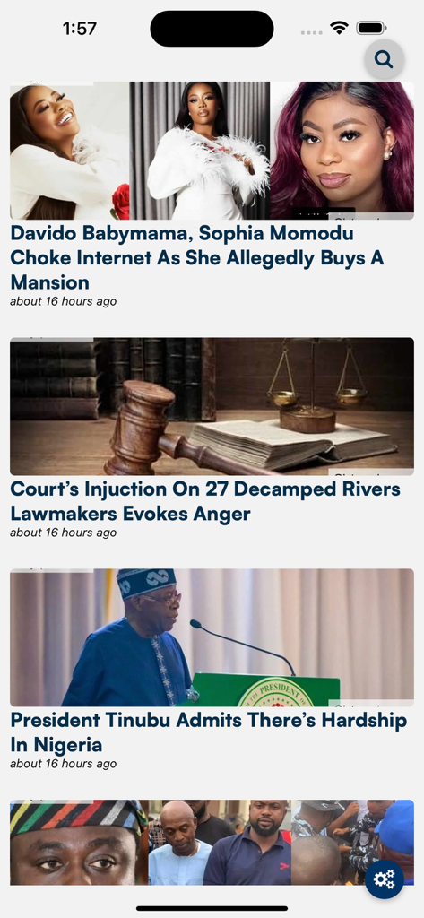 Gistmania Nigerian News - Mobile news feed of Gistmania Nigerian News app featuring celebrity gossip and political headlines