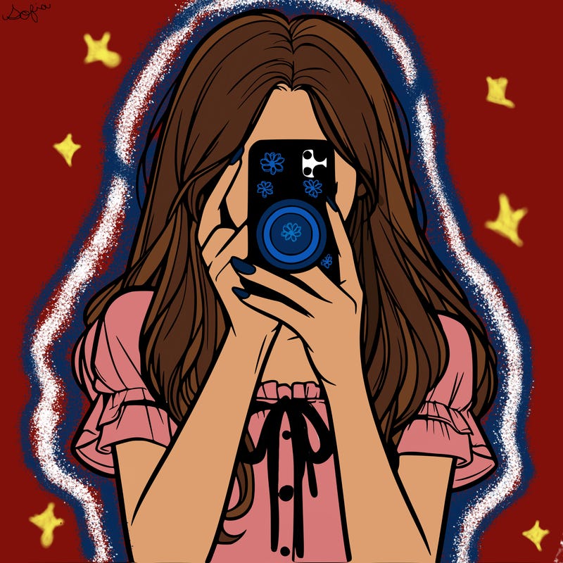 a realistic girl holding her phone taking pictures