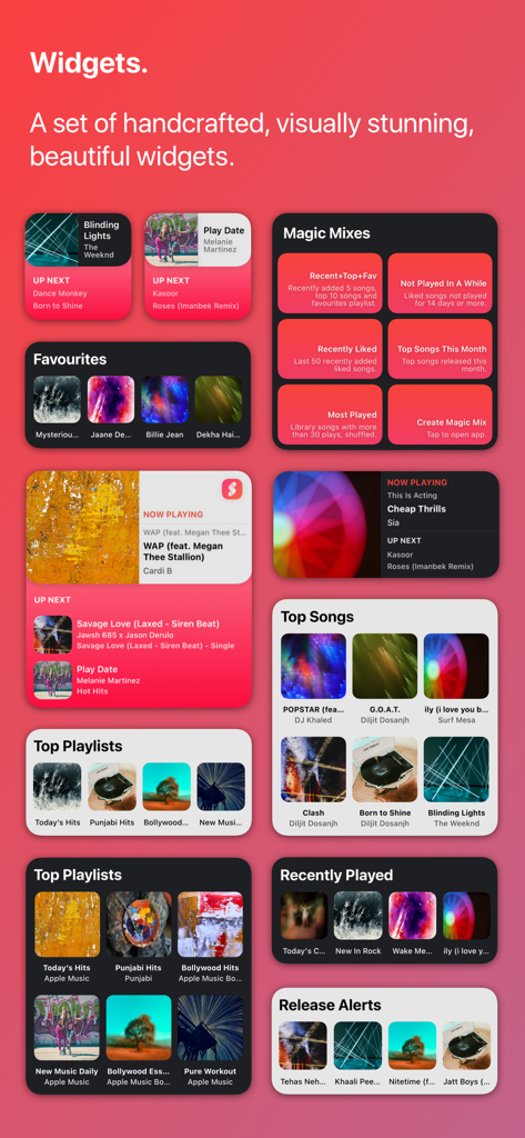 Una raccolta di widget iOS visivamente splendidi per l'app del lettore musicale Soor.