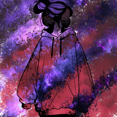 realistic girl with a oversized sweatshirt on and a bun