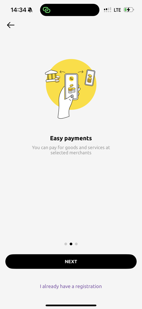 SaoWallet - SaoWallet app screen showing easy payment features for goods and services at selected merchants.