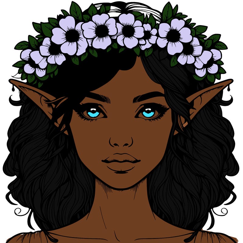realistic female elf with flower crown