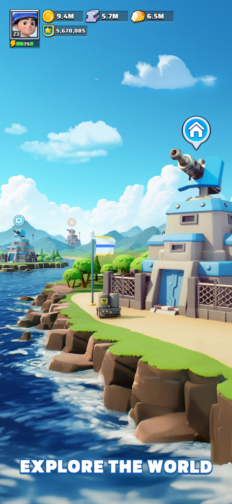 A coastal military base with a cannon and base building elements in Last War Survival