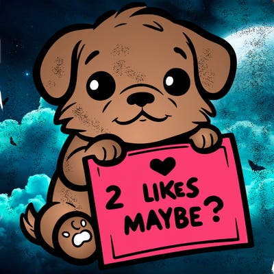a puppy holding a sign that says 2 likes maybe?