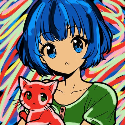 anime girl with short hair and a cat