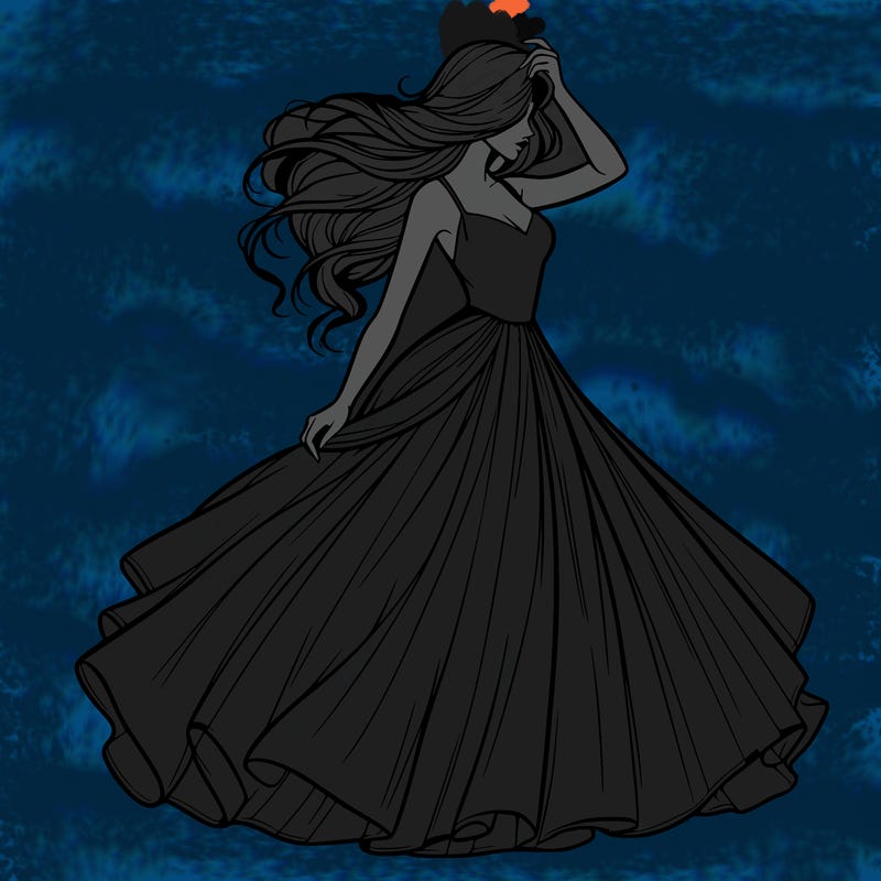 realistic woman with dress flowing in the wind