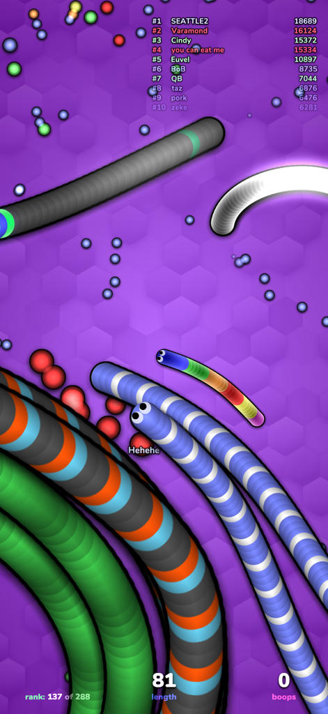 slither.io - Bunte Schlangen und Würmer im Wettbewerb in der slither io Multiplayer-Arena