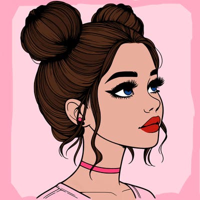 realistic girl with buns on the top of her head