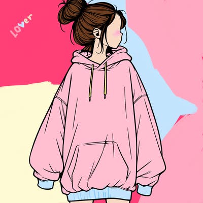 realistic girl with a oversized sweatshirt on and a bun