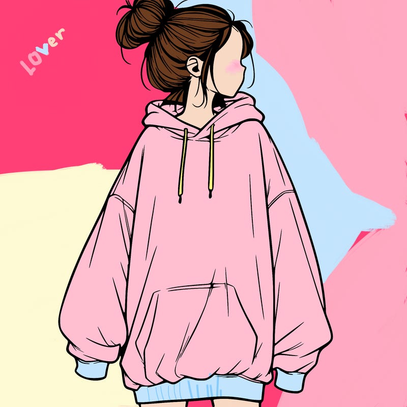 realistic girl with a oversized sweatshirt on and a bun
