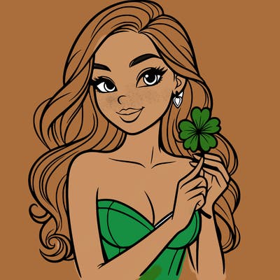 beautiful woman  carrying a clover