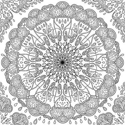 Dive into a world of intricate beauty with this captivating Rain Cloud Mandala coloring page. Its perfectly symmetrical design features stylized rain clouds and raindrops, offering a unique and calming coloring experience.