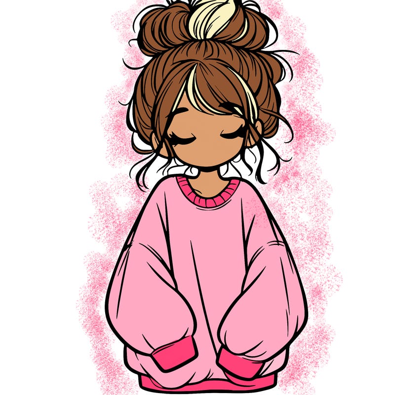 girl with baggy sweatshirt and messy bun
