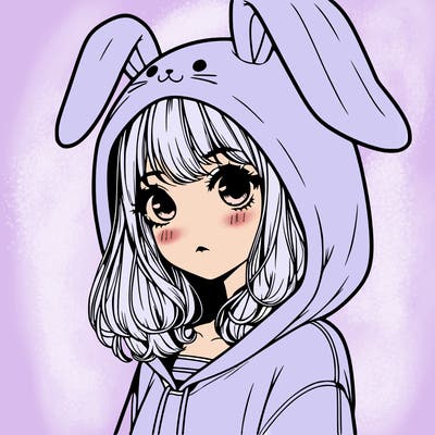 realistic girl wearing a bunny hoodie