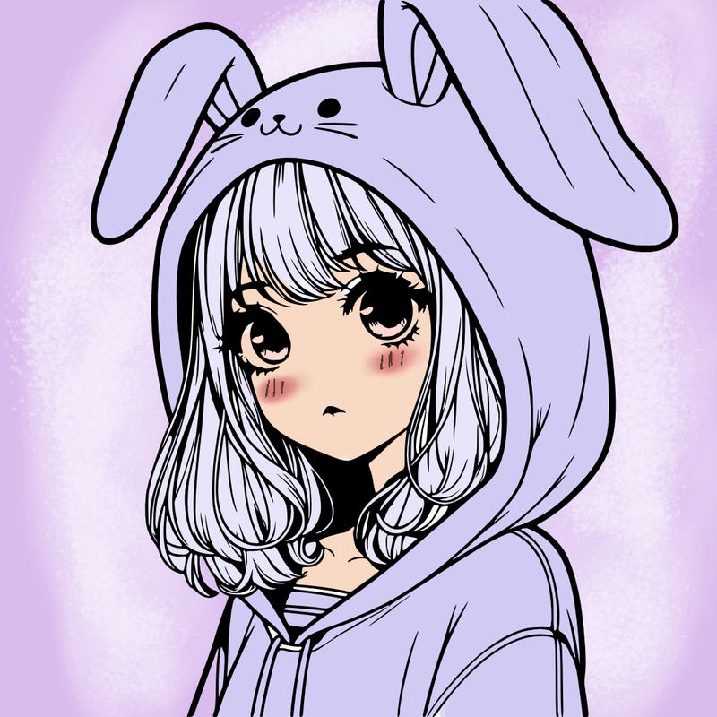 realistic girl wearing a bunny hoodie