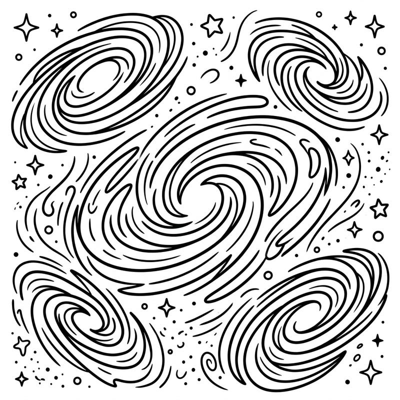 Blast off into an exciting coloring adventure with this cosmic galaxy spirals page, perfectly designed for young explorers. Children aged 4-8 will love bringing these swirling celestial wonders to life with their favorite colors.