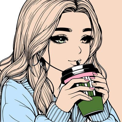realistic girl drinking coffee