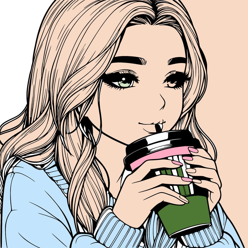 realistic girl drinking coffee