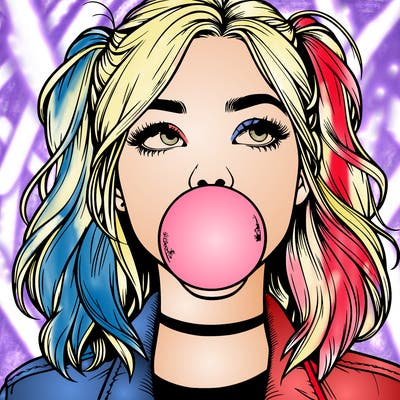 realististic girl blowing bubble -gum